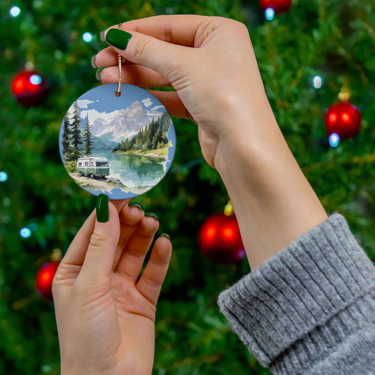 Camping In The Mountains Ceramic Ornament