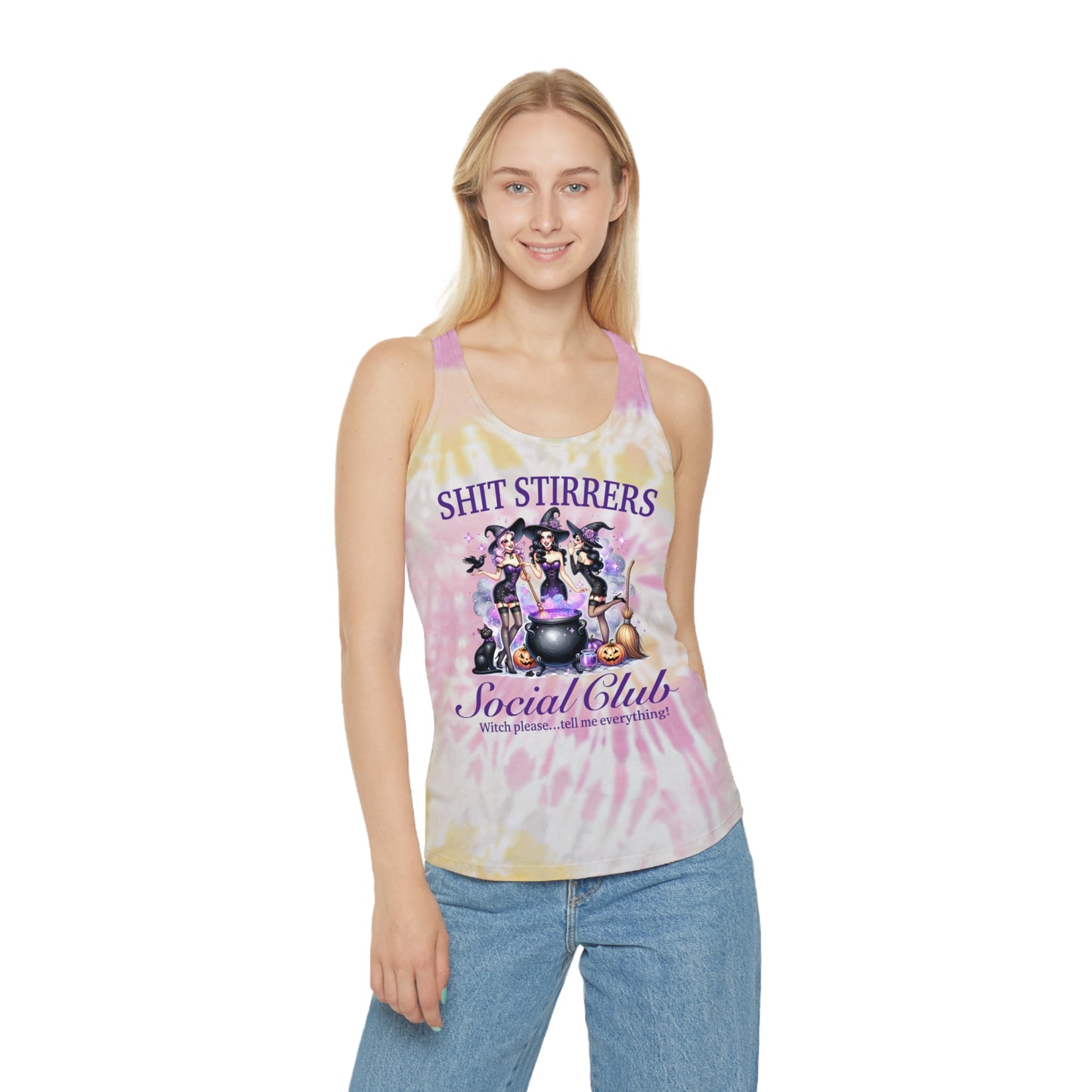 Shit Stirrers Witchy Social Club Tie Dye Racerback Tank Top