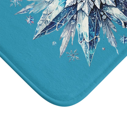 Turquoise Winter Crystal Snowflake Bath Mat