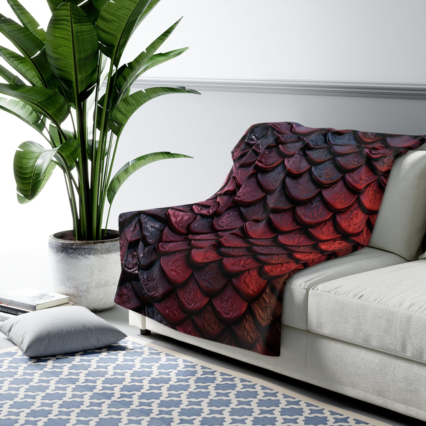 Dragon Scales Shades of Crimson Sherpa Fleece Blanket Throw