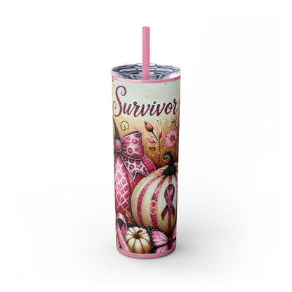 Breast Cancer Survivor Skinny Tumbler with Straw, 20oz