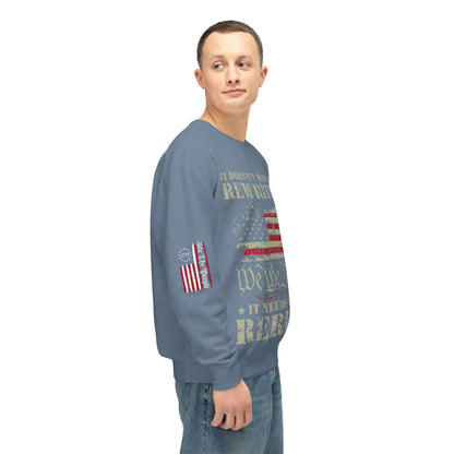 We The People Two-Sided Plus Sleeve Prints Unisex Lightweight Crewneck Sweatshirt