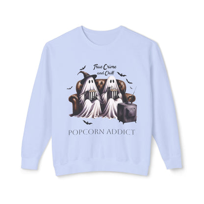 Popcorn Addict Ghosts Halloween Unisex Lightweight Crewneck Sweatshirt