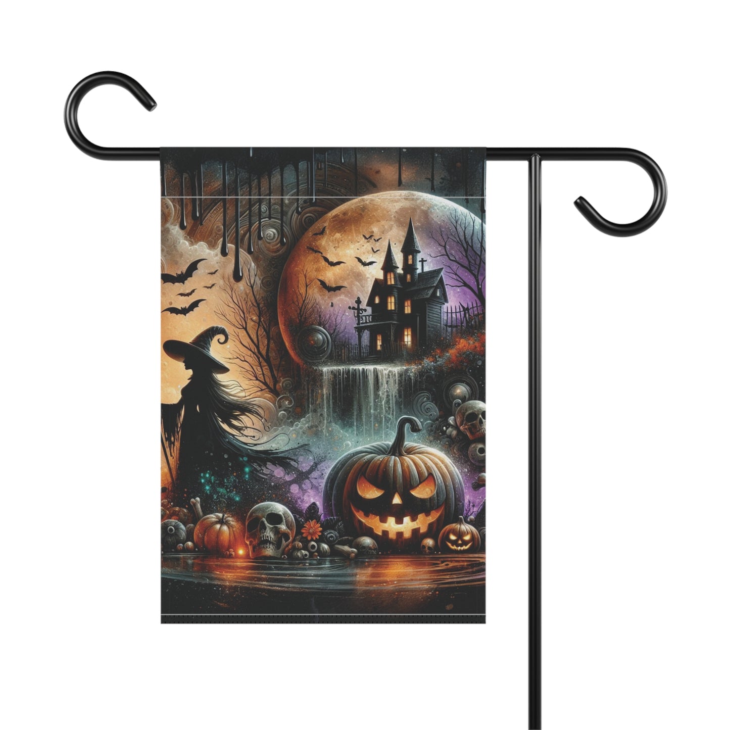 Scary Haunted House Pumpkin & Witch Halloween Garden & House Banner