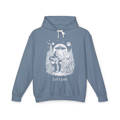 Let's Jam Bigfoot UFO Alien Unisex Lightweight Hooded Sweatshirt