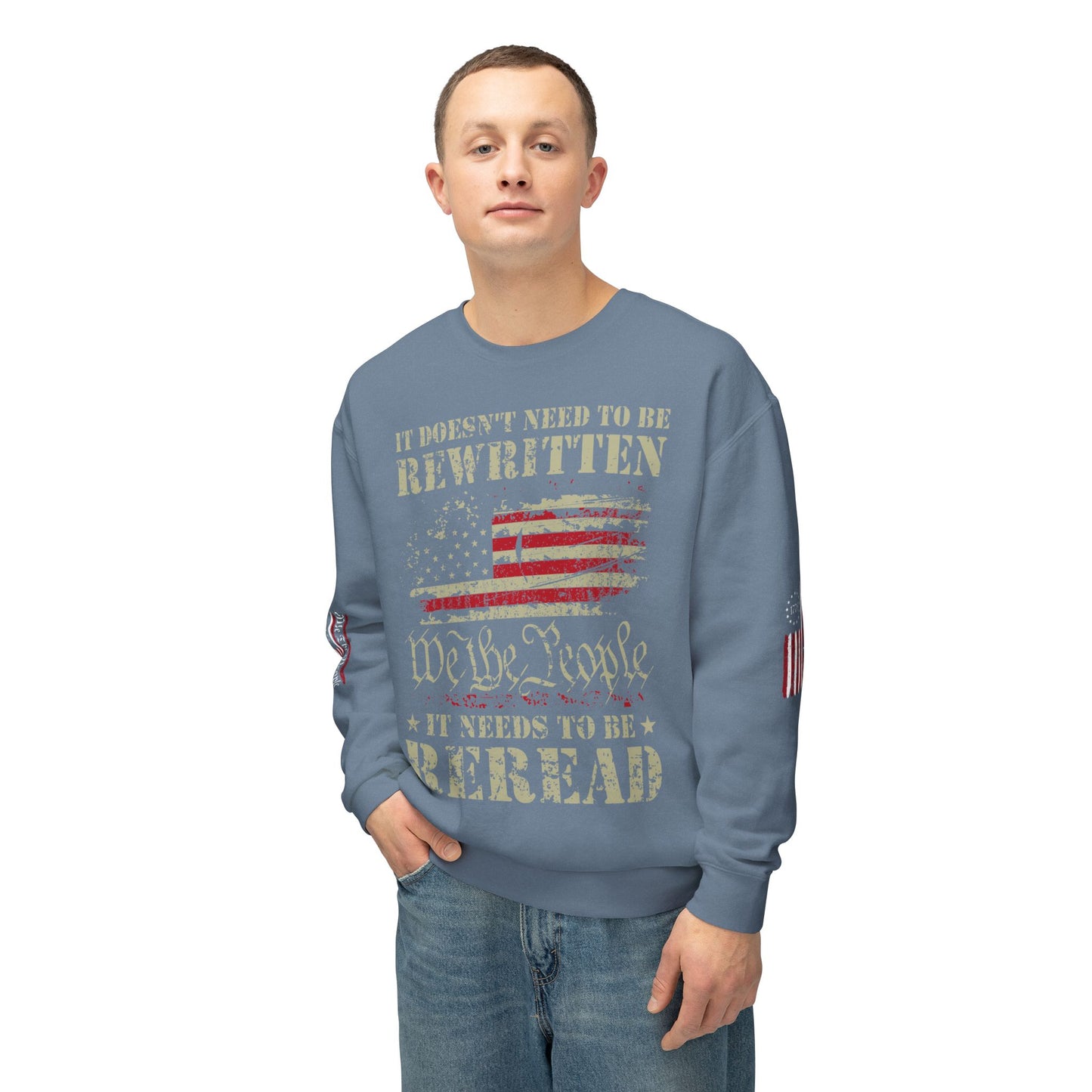 We The People Two-Sided Plus Sleeve Prints Unisex Lightweight Crewneck Sweatshirt