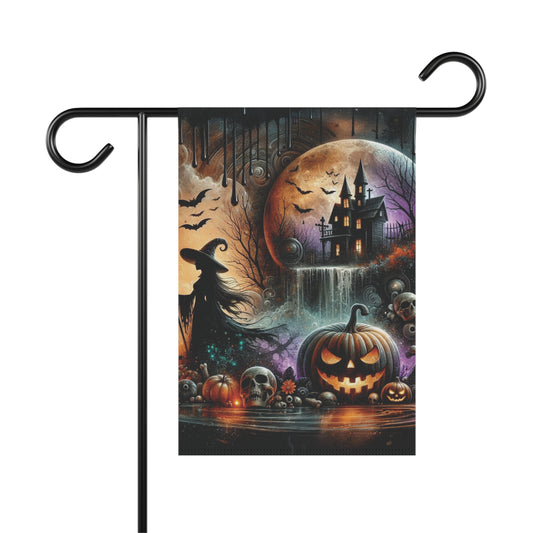 Scary Haunted House Pumpkin & Witch Halloween Garden & House Banner