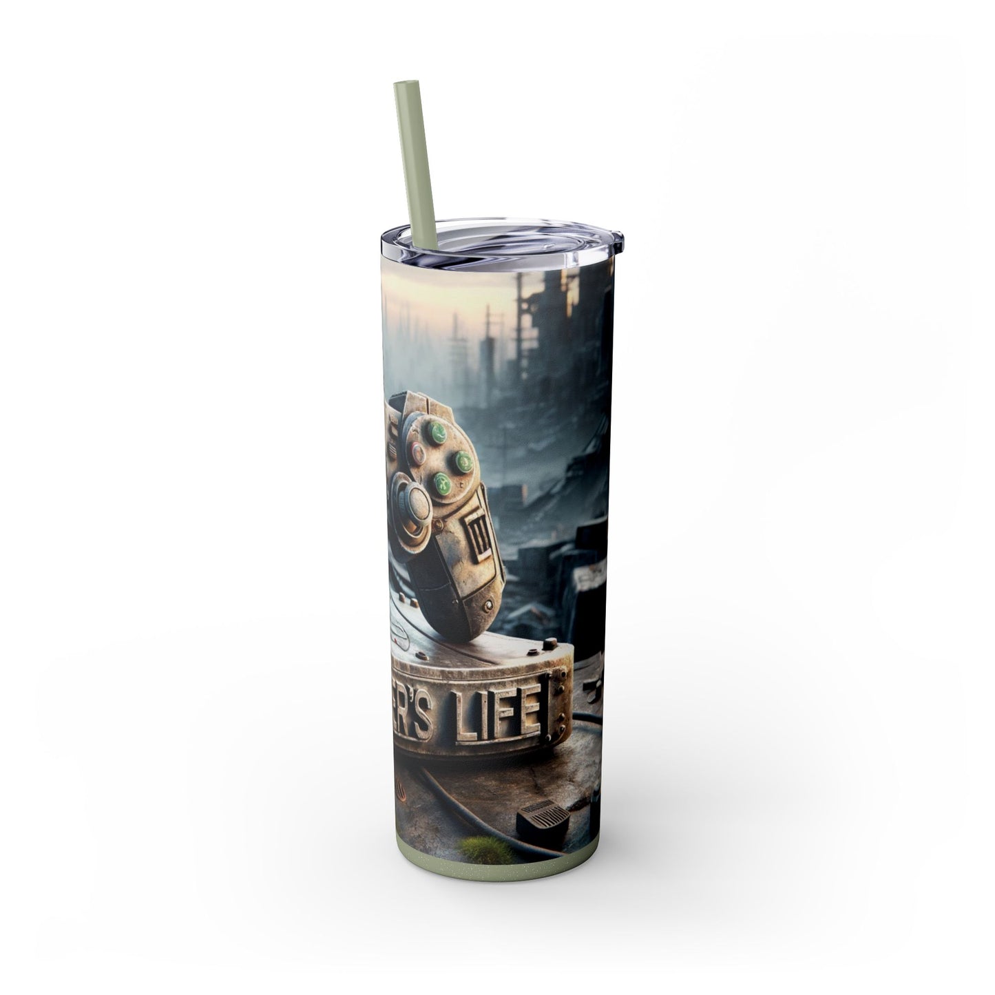 Apocalyptic Gamers Life Skinny Tumbler with Straw, 20oz